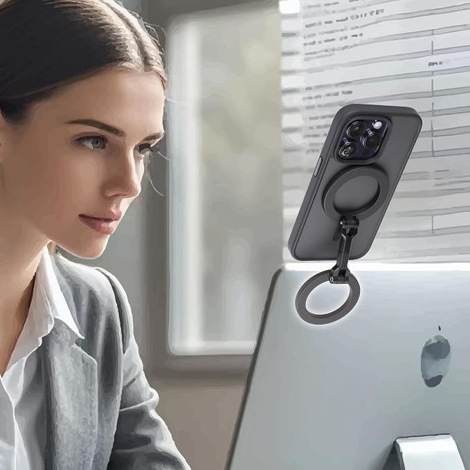Double Magnetic Ring Phone Holder – Quick Attach to Any Iron Surface | Swivel & Tilt Adjustable | Compatible with iPhone 17/6/15/14/13/12 Series & Magnetic Cases