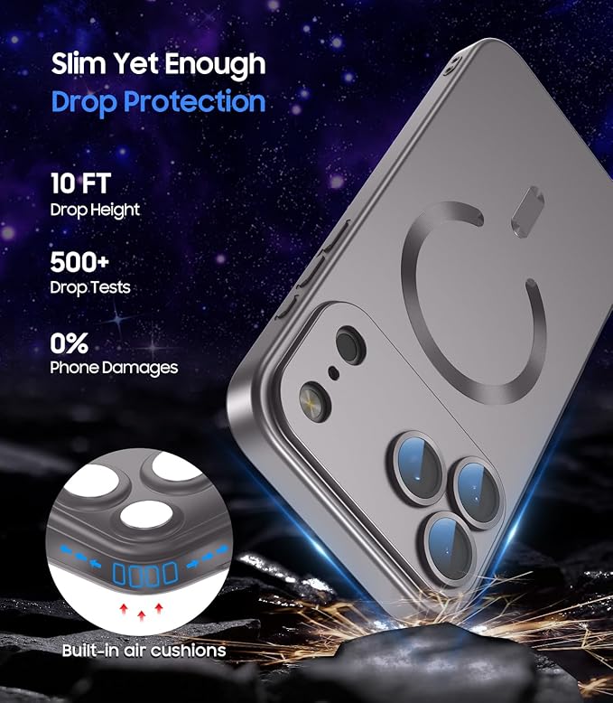 Magnetic for iPhone 17 Pro Max Case, Compatible with MagSafe, Built-in Camera Lens Protector, Slim Thin Soft Silicone Bumper Shockproof Metallic Luster Phone Case, Gray