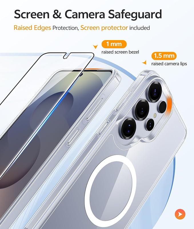 FNTCASE for Galaxy S25 Ultra Case Clear, Fit for Magsafe, Screen Protector | Anti Yellowing Magnetic Back, 14FT Military Grade Drop Protection, Shockproof Protective Phone Cover, Transparent
