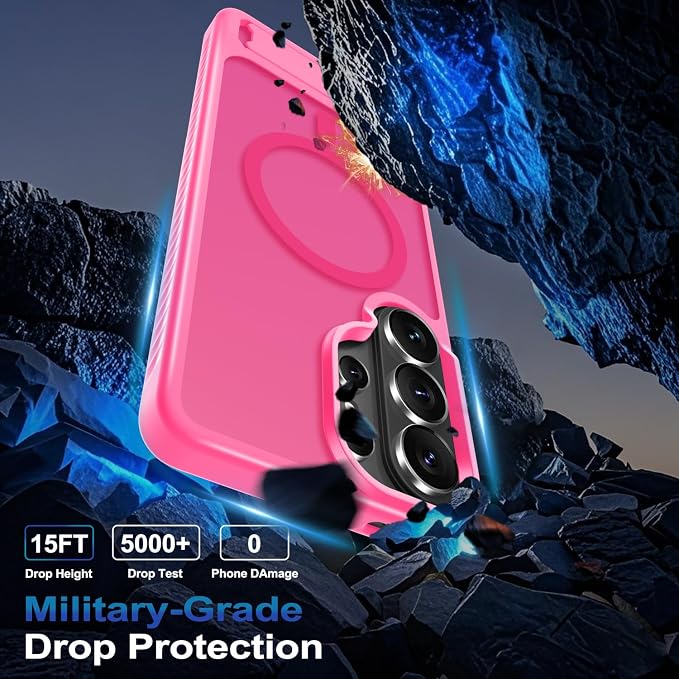 RMOCR for Samsung Galaxy S26 Ultra Case with Screen Protector+Lanyard Wrist Strap,Magnetic Translucent Matte Rugged Slim Phone Cover Built in Invisible Kickstand [Fit for MagSafe],2026 Hot Pink