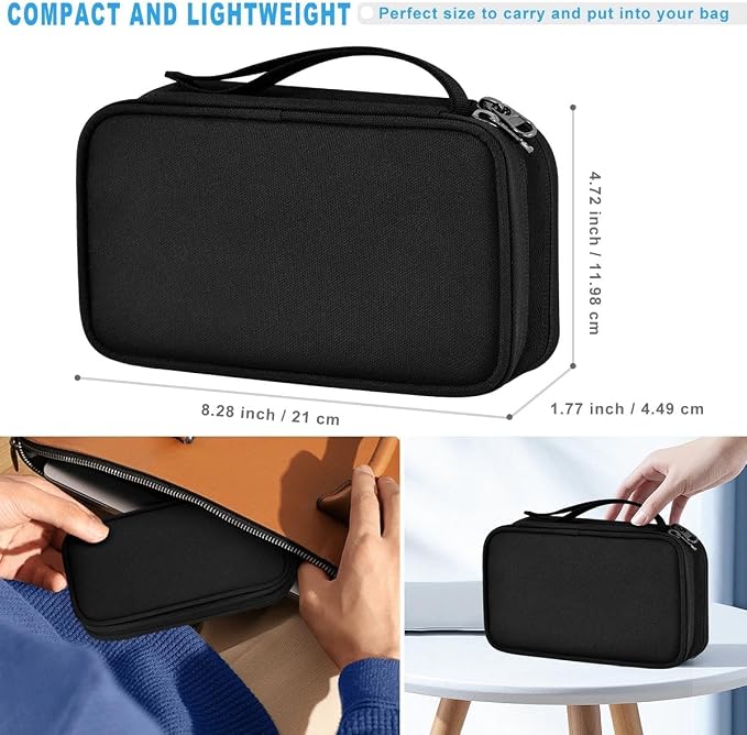 ZINMARK Portable Cable Organizer Case,Travel Pouch with Double-Layer Storage for Cables,Chargers,Earbuds & Phone,Black– Small Size