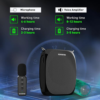 ZOWEETEK Voice Amplifier with Wireless Lavalier Lapel Microphone for Teachers,2025 New Personal Microphone System,Portable Speaker Clip On Microphone,Mini Voice Amplifier for Speech, Meeting,Yoga