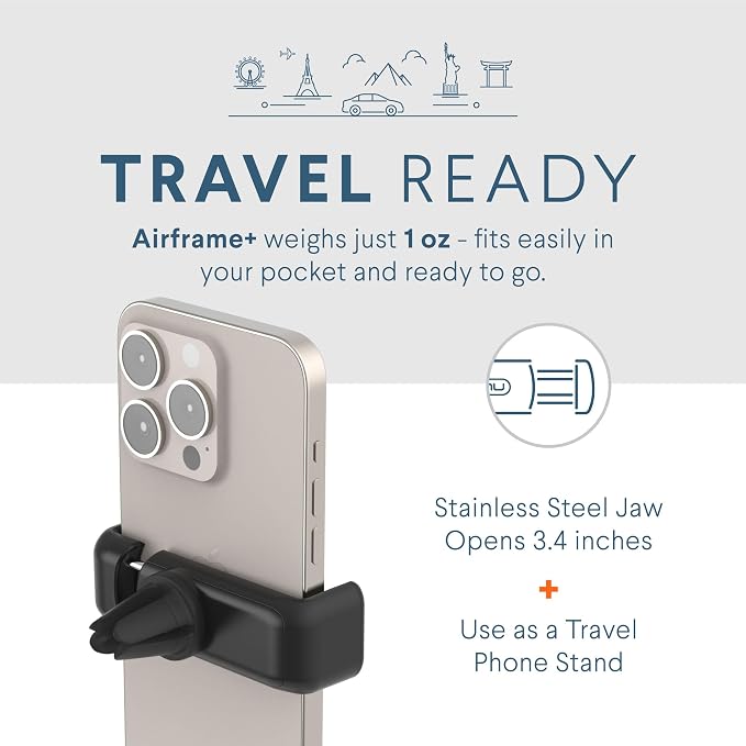 Kenu Airframe+, Air Vent Car Phone Holder Mount, Cell Phone Stand for Car, Expandable Grip & 360 Degree Pivot, Compatible with Latest iPhones, Samsungs, & Androids
