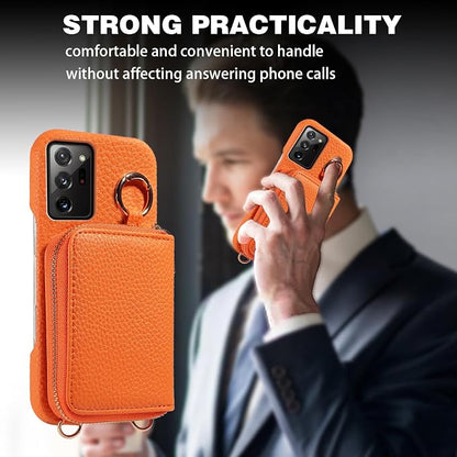 Wallet Case for Samsung Galaxy Note 20 Ultra 5G Shoulder Strap Ring Buckle Zipper Flip Organ Purse Card Holder Phone Cover for Note20 Plus Notes 20Ultra Note20+ U + 20+ Twenty Not S20 Orange