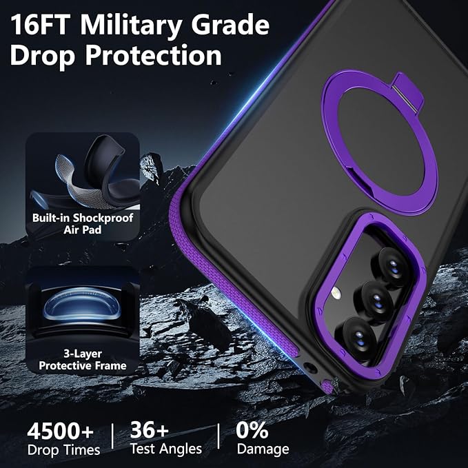 for Samsung Galaxy S23 FE Case, Magnetic Adjustable Ring Stand [Fit for Magsafe], [Military-Grade Shockproof Protection] Phone Case with Kickstand&Ring Holder (Purple)