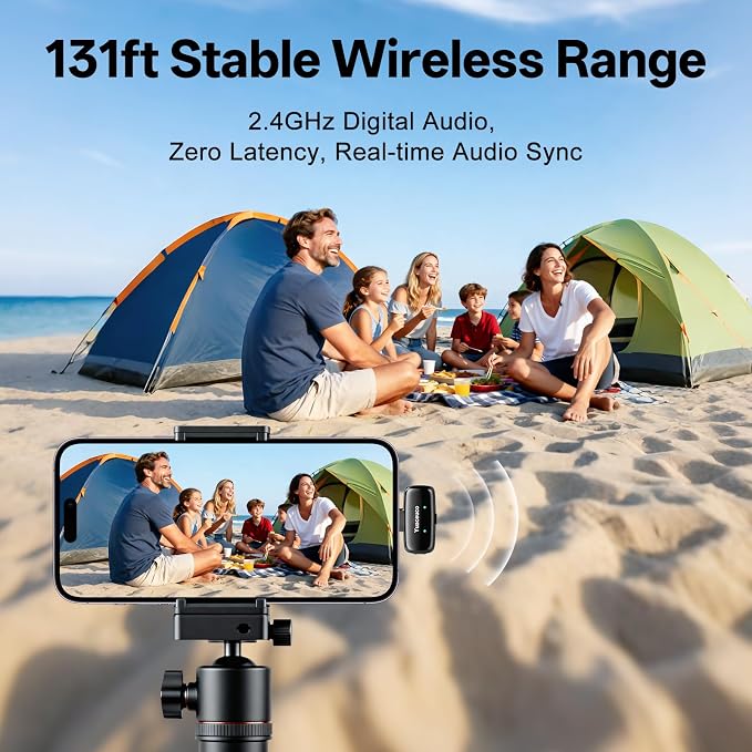 2 Sets Mini Wireless Microphone for iPhone ipad Android, Noise Reduction and Mute, 33h Charging Case, AI Voice Changer, Mini Lapel Mic for Video Recording, Vlogging, YouTube