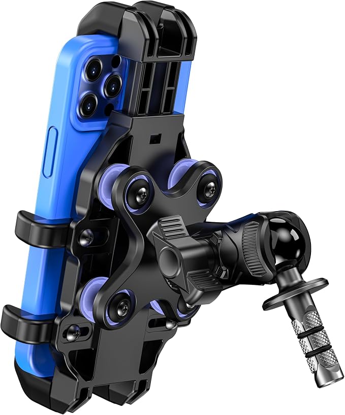 VAZESWIN Motorcycle Fork Stem Phone Mount [Vibration Dampener] [Anti-Shake] One-Handed Operation Motorcycle Cell Phone Holder, Fit 12mm-25.4mm Diameter Fork Stem Tube, for 5.4"-7.2" Smartphone