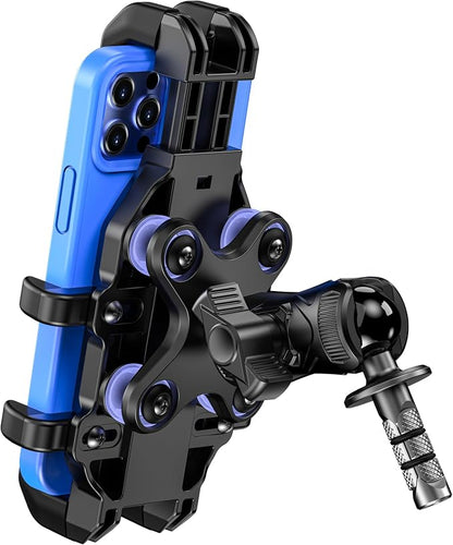VAZESWIN Motorcycle Fork Stem Phone Mount [Vibration Dampener] [Anti-Shake] One-Handed Operation Motorcycle Cell Phone Holder, Fit 12mm-25.4mm Diameter Fork Stem Tube, for 5.4"-7.2" Smartphone