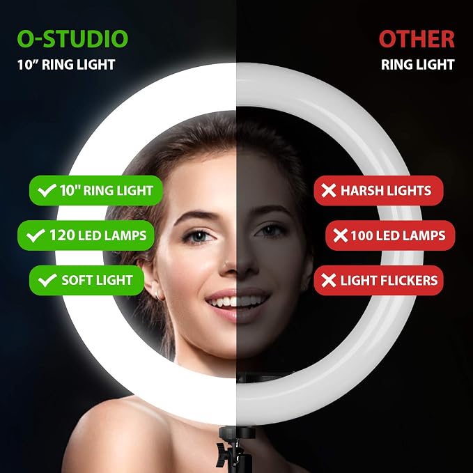 Ring Light with Stand and Phone Holder, 10'' LED Selfie Ring Light with Tripod (17''-73'') Bluetooth Remote for iPad/Tablet/Video Recording/Live Stream/Makeup/YouTube/Photography, 3 Color Modes