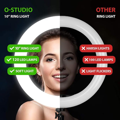 Ring Light with Stand and Phone Holder, 10'' LED Selfie Ring Light with Tripod (17''-73'') Bluetooth Remote for iPad/Tablet/Video Recording/Live Stream/Makeup/YouTube/Photography, 3 Color Modes
