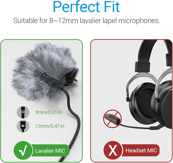 Cubilux Wind Muff (Dead cat) for Lavalier Lapel Microphone, Outdoor Furry Windscreen, Windshield, Windjammer for Mini MIC, 6-Pack