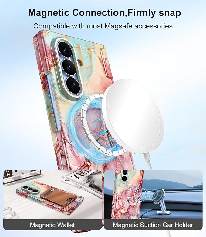 Btscase for Samsung Galaxy Z Fold 8 Ultra Case,Built in Front Screen Protector,[Compatible with MagSafe] Marble Hard PC Slim Shockproof Full Body Drop Protective Case for Z Fold 8 Ultra, Rose Gold