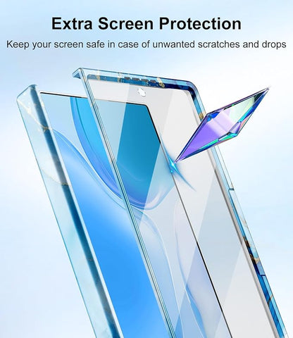 Btscase for Samsung Galaxy Z Fold 7 Case,Built in Front Screen Protector,Gold Glitter Marble Pattern Hard PC Slim Shockproof Full Body Drop Protective Case for Galaxy Z Fold 7 5G, Blue