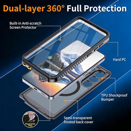 Hualele for Samsung Galaxy S26 Ultra Case Waterproof, Compatible with MagSafe, Built in Lens & Screen Protector Rugged Full Body Protection IP68 Underwater Cover Case for Galaxy S26 Ultra 5G Black
