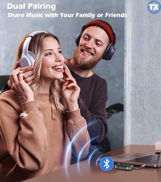 KAIY Bluetooth Transmitter Receiver Aux Adapter, Low Latency Dual Link Airplane Bluetooth Adapter for Headphones/TV/Car/PC/Gym/Home Stereo, Wireless Audio Receivers with Noise Cancelling Mic
