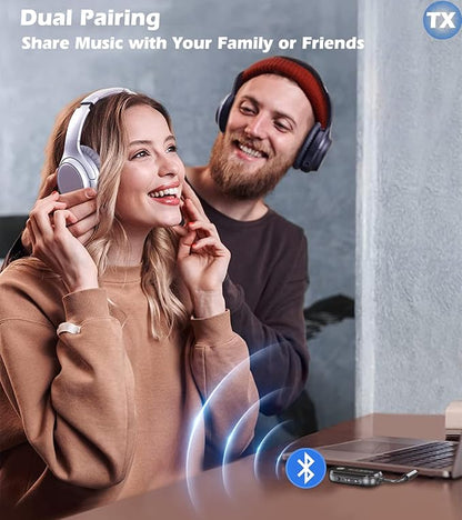 KAIY Bluetooth Transmitter Receiver Aux Adapter, Low Latency Dual Link Airplane Bluetooth Adapter for Headphones/TV/Car/PC/Gym/Home Stereo, Wireless Audio Receivers with Noise Cancelling Mic