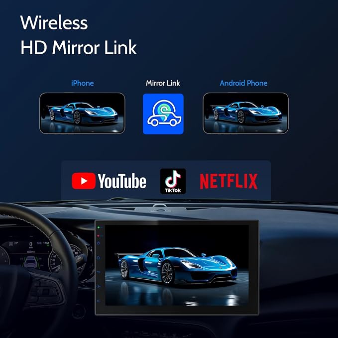 7" Car Stereo Double Din Wireless Apple Carplay Radio Screen for Car Audio Receivers, Bluetooth 5.0 Car Play Android Auto Touchscreen, Channel RCA, Backup Camera, SWC, FM/AM|Car Audio Receivers