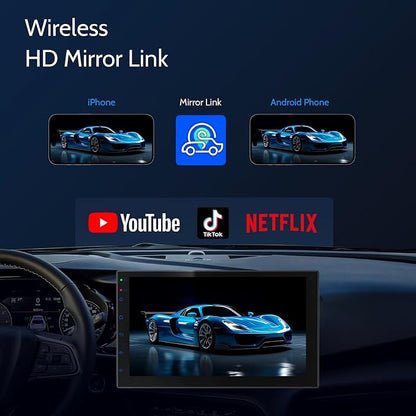 7" Car Stereo Double Din Wireless Apple Carplay Radio Screen for Car Audio Receivers, Bluetooth 5.0 Car Play Android Auto Touchscreen, Channel RCA, Backup Camera, SWC, FM/AM|Car Audio Receivers