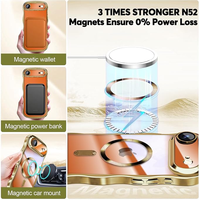 Misscase for iPhone Air Case with Privacy Screen Protector,Compatible with MagSafe,Cute Wave Frame Anti-Scratch Case with Camera Lens Protector Plating Bling Case for iPhone 17 Air Gold
