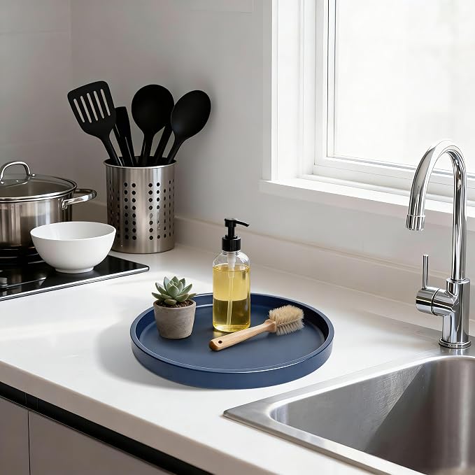 1 Pack 9" Bathroom and Vanity Tray, ABS Bathroom Counter Organizer, Coffee Table Decor for Perfume, Candles, Keys &More. Kitchen Countertop Organizer, Decorative Tray Soap Holder, Blue