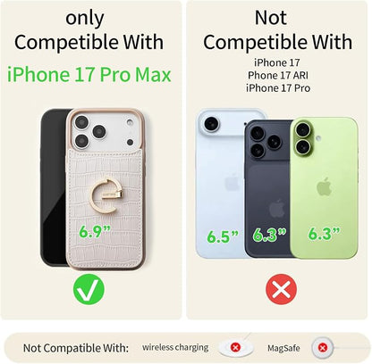 CUSTYPE Compatible with iPhone 17 Pro Max Wallet Case with Card Holder,180°Ring Holder Kickstand Card Slots Case,PU Leather Protective Case for iPhone 17 Pro Max 6.9inch-Beige
