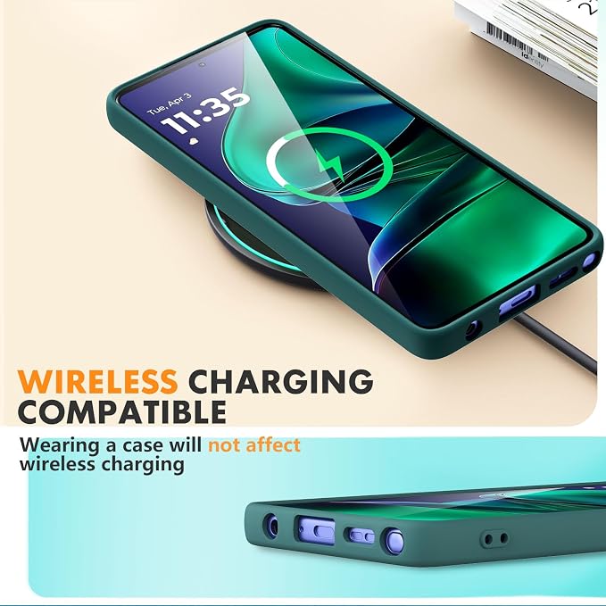 Case for Motorola Moto G Stylus 5G 2025, 2 Pack Tempered Glass Screen Protectors, Soft TPU Liquid Silicone Shockproof Gel Case-Midnight Green