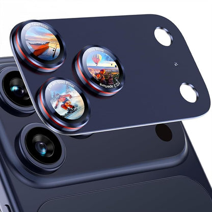 Uyiton for iPhone 17 Pro Max Camera Lens Protector - [Unique Typography + Phone Lens Red Circle Design] Metal Tempered Glass Camera Cover, Deep Blue + Red