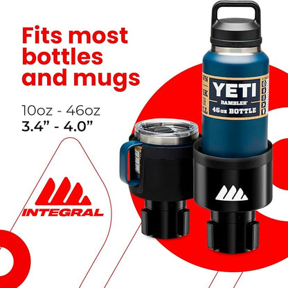 Integral Ultimate Expander Car Cup Holder - Adjustable Base - Expander & Organizer for Vehicles - Compatible with Coffee Mug, Yeti 14/24/36/46oz, Ramblers, Hydro Flasks 32/40oz, 3.4"-4.0" Bottles