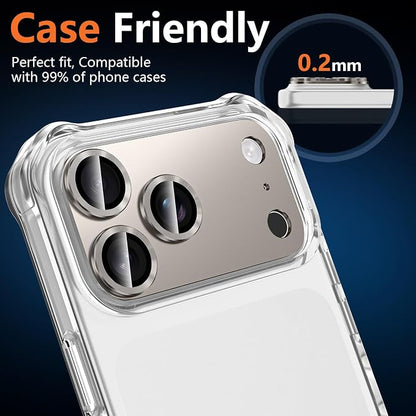 for iPhone 17 Pro Camera Lens Protector, [Military Grade Shatterproof] [Strong Adsorption] [Case Friendly] Full Coverage Metal Aluminum Alloy 9H Tempered Glass Camera Screen Cover, Gray