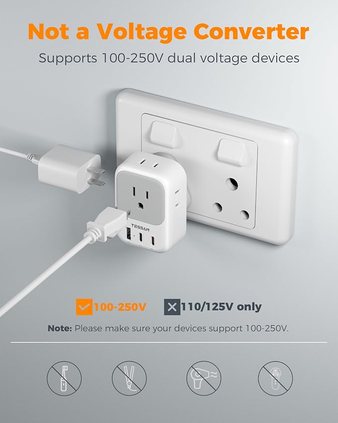 TESSAN South Africa Plug Adapters, Type M Adapter for South Africa with 4 Outlets 3 USB (2 USB-C), Travel Power Adaptor for US to Namibia Botswana Nepal Mozambique Sri Lanka Eswatini Lesotho, 2 Pack