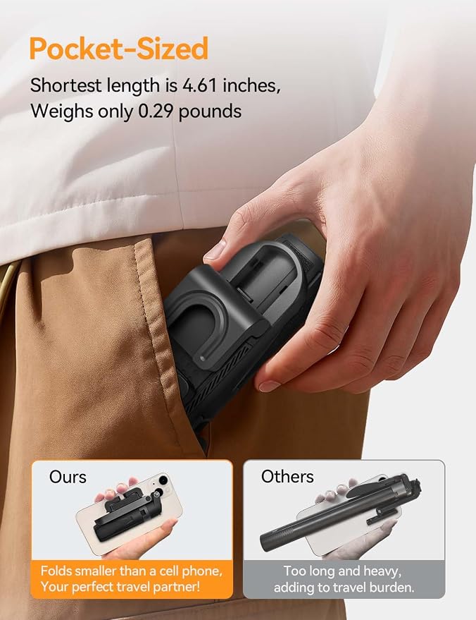 Takerers Portable Selfie Stick Tripod with Remote【Pocket Size】 4-in-1 Extendable Cell Phone Tripod【360° Rotation】 Mini Selfie Stick for iPhone Android Phone Holder for Video Recording Live Streaming