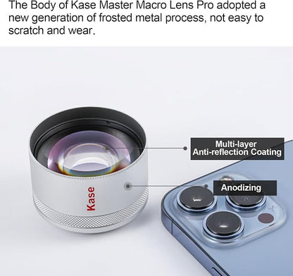 Kase Master Macro Phone Camera Lens Pro with 52mm Filter Adapter Ring for iPhone 17 16 15 14 13 12 Pro Max Samsung Android, Shoot Distance 40-85mm