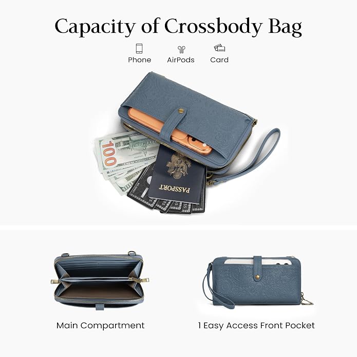 befen Leather Wristlet Wallet for Women Cell Phone Purse with Built in Wallet Vintage Leather Crossdody Bag Clutch Purse