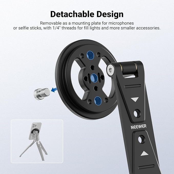 NEEWER Magnetic Phone Tripod Mount Compatible with MagSafe iPhone Samsung, Metal Adjustable Rotatable Cellphone Holder Adapter w/Cold Shoe for Tripod Mounting Camera Monitoring Video Recording, DS031