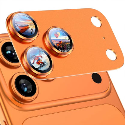 Uyiton for iPhone 17 Pro Max Camera Lens Protector - [Unique Typography + Phone Lens Red Circle Design] Metal Tempered Glass Camera Cover, Cosmic Orange + Red