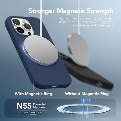 GONEZ Magnetic for iPhone 15 Pro Case, Compatible with MagSafe, [Screen Protector + Camera Lens Protector], Silicone Shockproof Anti-Scratch Protective Phone Case 6.1 inch, Dark Blue