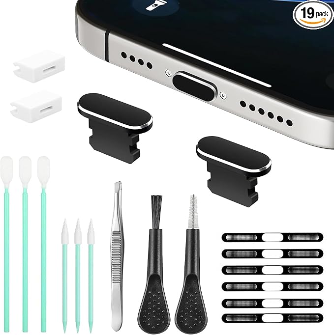 Mobile Phone Speaker Metal Dust Mesh, Charging Port dust Plug, Cleaning Brush Cleaning Tool Set for iPhone 14 13 12 11 X XS XR 8 7 SE Series (Lightning)
