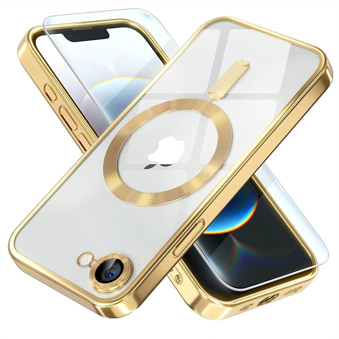 Misea Magnetic for iPhone 17e / 16e Case Compatible with MagSafe [Never Yellowing] [Military Grade Drop Protection] Full Camera Lens Protector Plating Soft Clear Phone Case for Women 6.1 inch, Gold