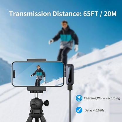 Wireless Mini Microphone for iPhone 15/16, iPad, Android, Wireless Lavalier Microphone with Noise Reduction, Portable USB C Lapel Mic for Video Recording, Vlog, Tiktok, YouTube