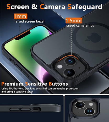 FNTCASE for iPhone 13/14 Phone Case: iPhone 16e Magnetic Translucent Matte Back Cover Metal Button Military Grade Protection Shockproof Shell Full Body Protective Slim Cell Phonecase
