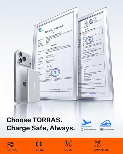 TORRAS MiniMag Power Bank, Ultra Slim 5,000mAh Wireless Portable Charger with USB-C Cable, Fast Charging iPhone Air MagSafe Battery Compatible for iPhone 17 Pro Max/17 Pro/Air/17/16/15/14/13/12,White