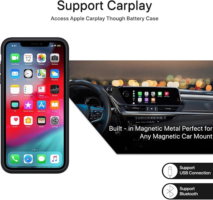 Battery Case for iPhone 11 Pro,Upgraded 10000mAh High Capacity Rechargeable Portable Extended Charger Case Wireless Charging Compatible with iPhone 11 Pro (5.8 inch) Charging Cover & Carplay (Black)