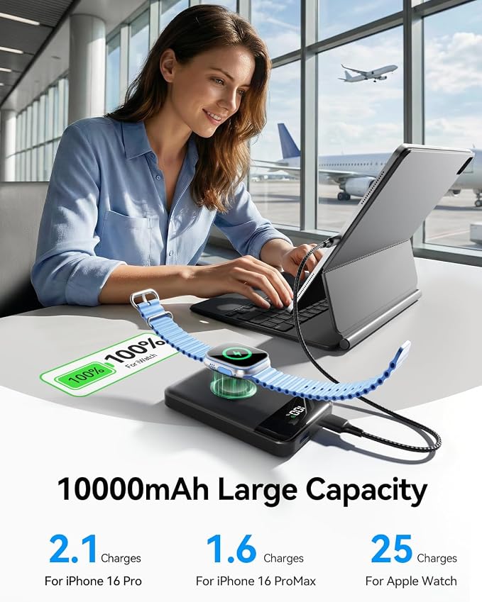 for Magsafe Portable Charger, 10000mAh 22.5W Power Bank for iPhone 17/16/15/14/13/12, Travel Essentials USB-C Wireless Magnetic Battery Pack Fast Charging for Apple Watch Ultra/11/10/9/8/7/6/SE