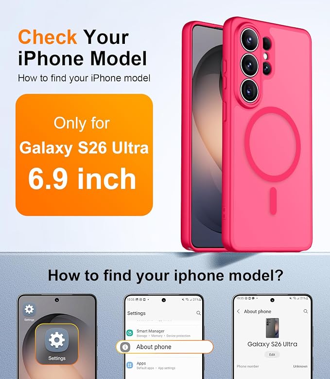 Red2Fire Magnetic for Samsung Galaxy S26 Ultra Case, [Compatible with MagSafe][12Ft Military Grade Protection][2*Screen Protector] Slim Translucent Anti-Slip Shockproof Case for Samsung S26 Ultra 6.9"