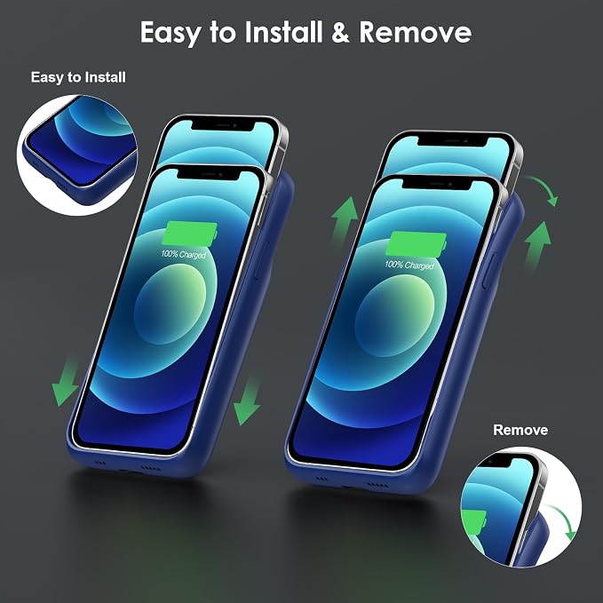 Battery Case for iPhone 12/12 Pro,[2025 Upgraded] 10800mAh Ultra-Slim Portable Extended Charger Case Cover for iPhone 12/12 Pro Charging Case (6.1 Inch)-Blue