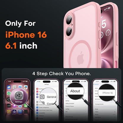 TOCOL for Phone 16 Case, Compatible with Magsafe Charger, Full Camera Protection, Drop Protection, Translucent Matte Phone Case for iPhone 16 6.1 inch (Light Pink)