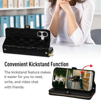 Rssviss Crossbody Case for iPhone 17 Case Wallet, RFID Blocking Leather with Card Holder Kickstand, Handbag Zipper Flip Cover with Wrist Strap for iPhone 17 Men Women 6.3", Black