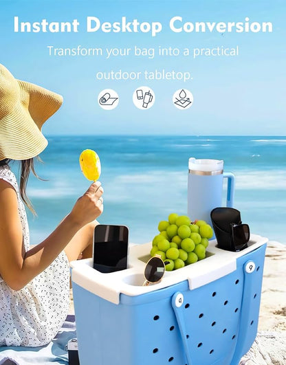 Top Cup Phone Holder Tray Storage Lid for Stanley Compatible with Bogg Bag XL Cover, Cup Organizer Holder Waterproof Silicone Multifunctional Storage Box for Outdoor Beath Camping Travel (Gray, XL)