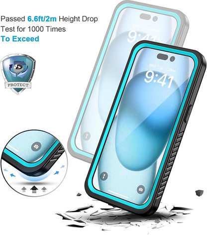 Lanhiem for iPhone 15 Case, IP68 Waterproof Dustproof Shockproof Cases with Built-in Screen Protector, 360 Full Body Protective Heavy Duty Rugged Phone Cover for iPhone 15-6.1 inch (Blue)