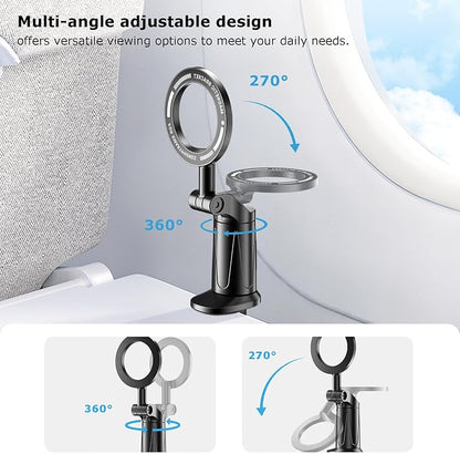 Magnetic Airplane Phone Holder with Page Turner, Plane Phone Stand for Travel Essentials, Handsfree for Flight Smartphone Mount Compatible with iPhone 17/16/15/14/13/12 & Android.